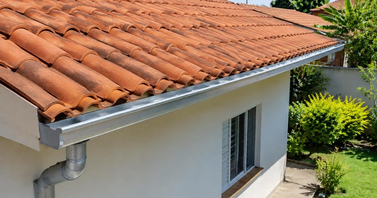 Telhado residencial de cerâmica com calha no beiral